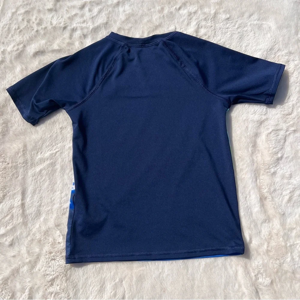 Lands’ End Boys Rash Guard Swim Set XS 4-5 Blue Neon + Swim Trunks